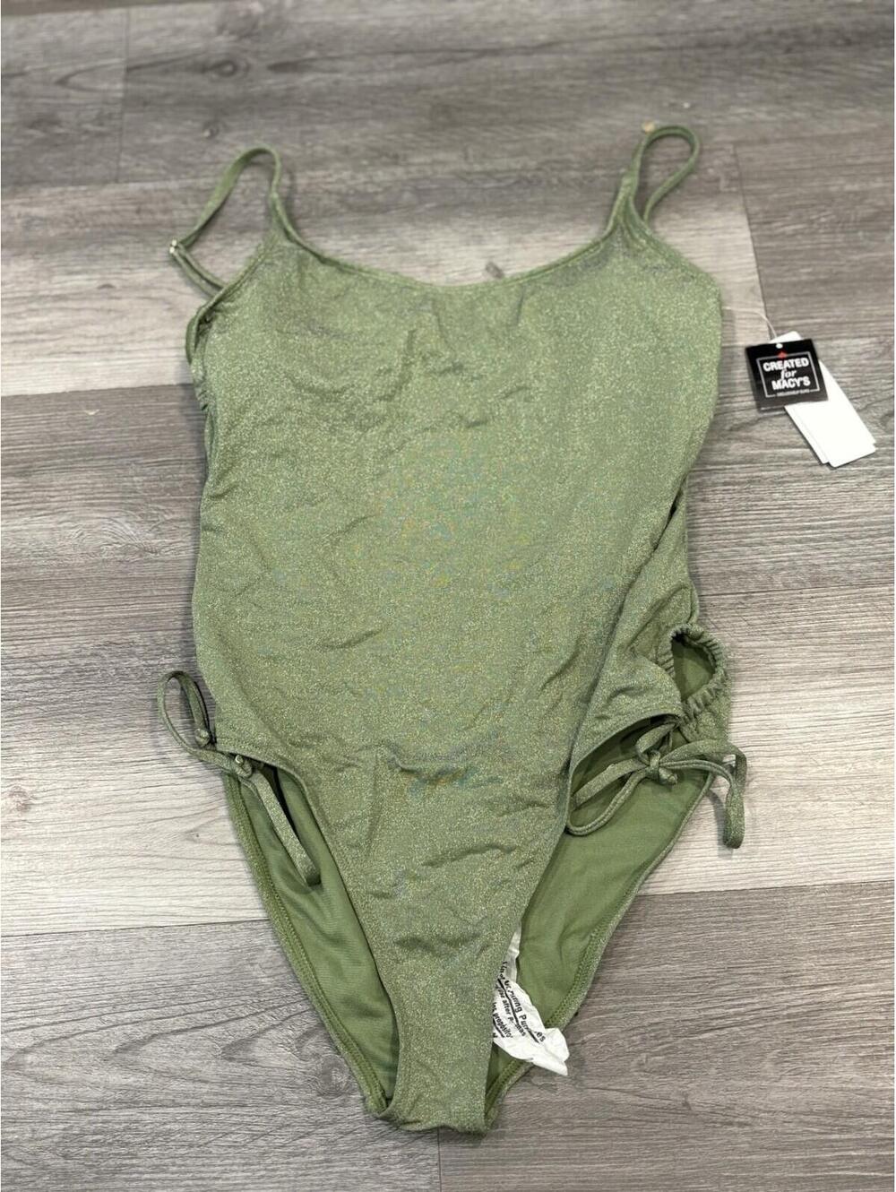 Salt + Cove Juniors Shimmer Green Side-Tie One-Piece Size Large